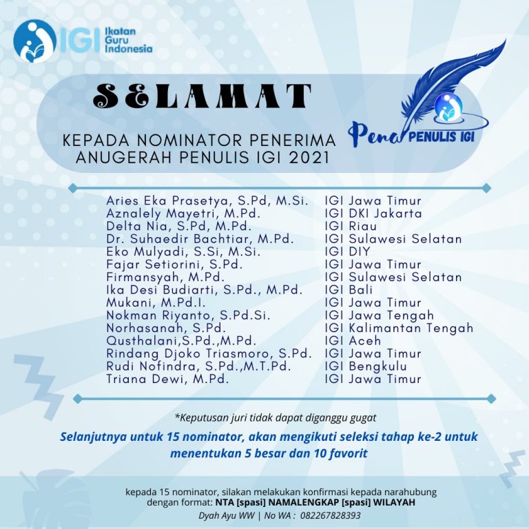 Nominator Penulis IGI Tahun 2021